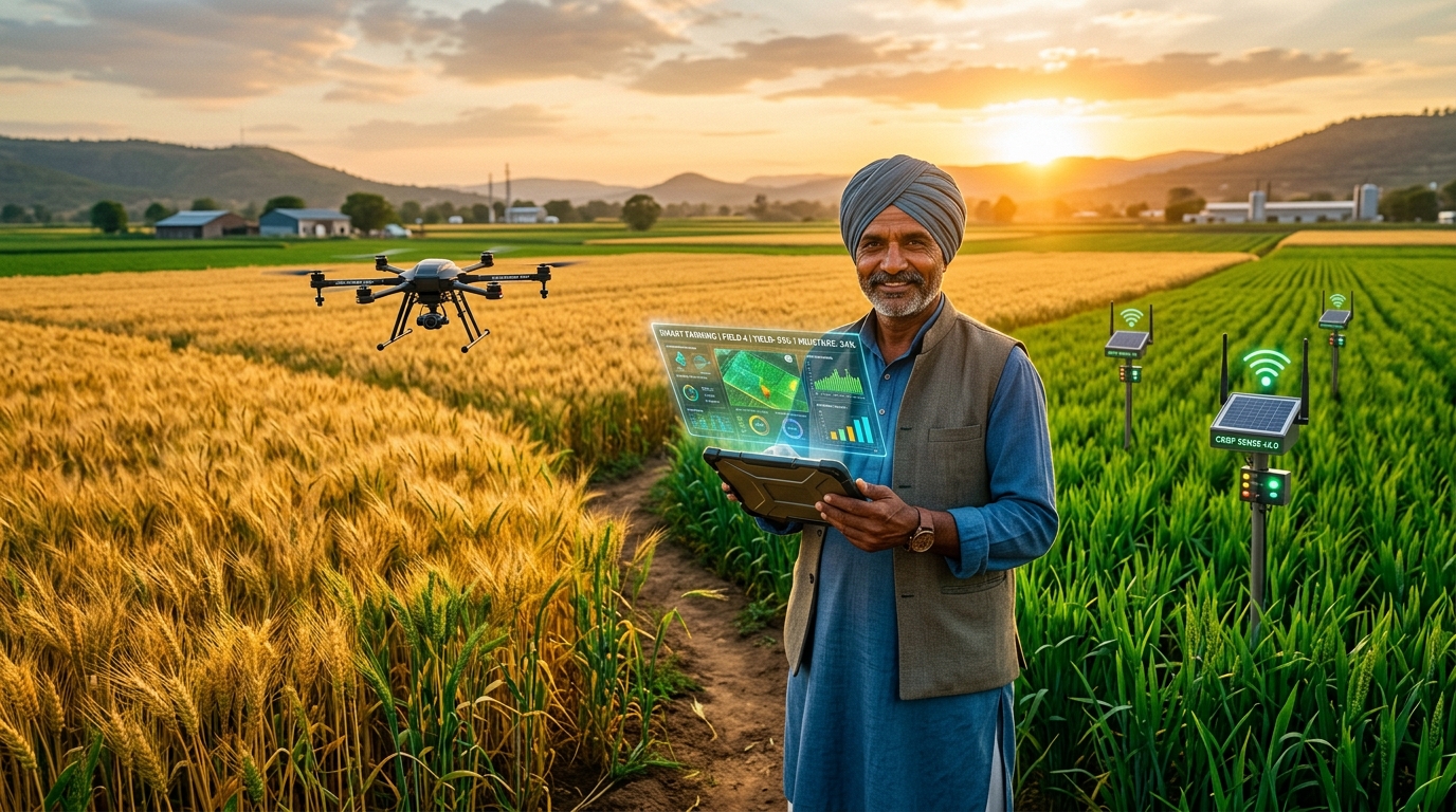 Farmer standing in a green field